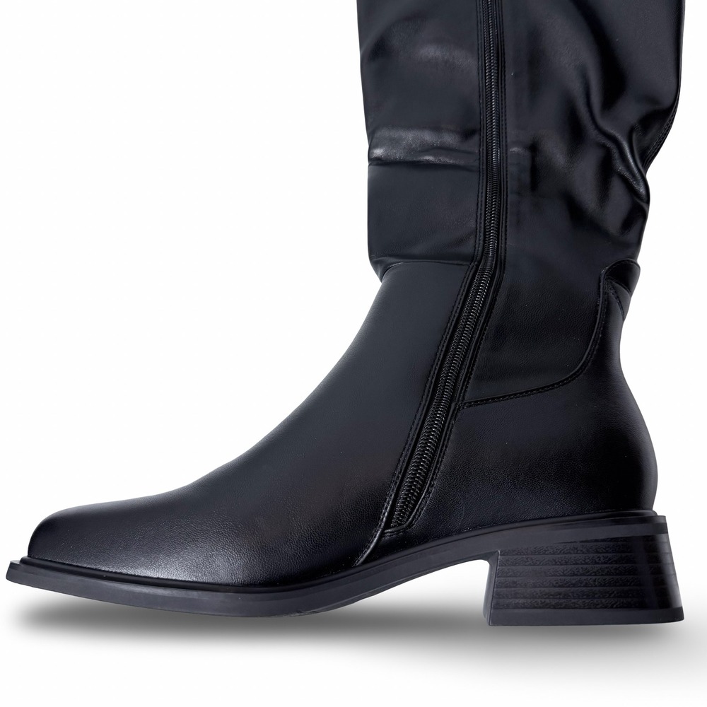 QIY Black PU Knee High Square Toe Block Heel Slouchy Boots Womens 9.5 New - Picture 12 of 14